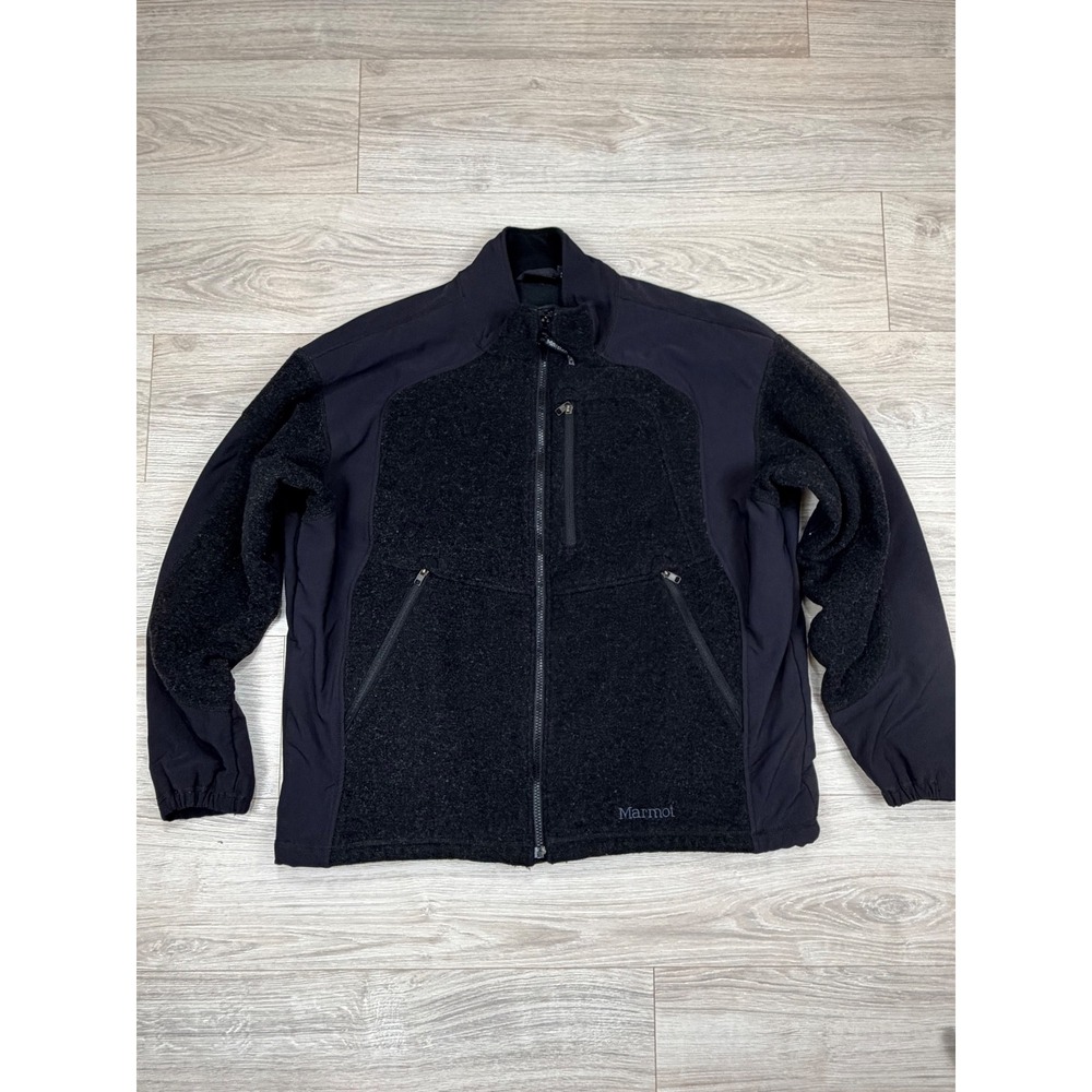 Marmot Adamant Mens XL Black Hybrid Wool Fleece Softshell Full Zip Jacked - Picture 1 of 7